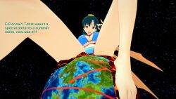1girls 3d bikini destruction english_text female fire_emblem fire_emblem:_the_blazing_blade giantess green_hair hyper_giantess koikatsu lyn_(fire_emblem) lyndis_(fire_emblem) nintendo planet swimsuit text xavierhuge