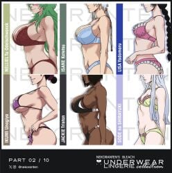 2d 2d_(artwork) big_breasts bigger_female bleach bleach:_the_thousand-year_blood_war breast_chart breasts chart dark-skinned_female female female_only fit fit_female huge_breasts ikumi_unagiya isane_kotetsu jackie_tristan kotetsu_isane large_breasts lingerie lingerie_only lisa_yadomaru medium_breasts milf multiple_girls nekoranten nelliel_tu_odelschwanck panties petite petite_body petite_female side_boob side_view six_pack small_breasts smaller_female smiling smirk sode_no_shirayuki sports_bra tagme tall taller_female teenager text unagiya_ikumi underboob underwear voluptuous voluptuous_body voluptuous_female yadoumaru_lisa