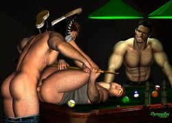 2005 3boys 3d anal armpit_hair ass balls bara beer_bottle big_ass billiard_ball billiard_cue billiard_table black_hair brown_hair chest_hair converse dated dgerzeeboy erection footwear gay grey_tank_top hairy jeans light_skin male male_only muscular original pants_down penis shirtless tagme tank_top vein veiny_muscles yaoi