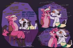 2026 anthro arm_markings bed biped blue_eyes blush blush_lines bodily_fluids bound bovid canid canine caprine chair clothed clothed_anthro clothed_female clothing collar collar_only comic cum cum_on_ground cum_while_chaste cumshot dialogue digital_media_(artwork) digitigrade duo eirene_(vonepitaph) ejaculation english_text epi_(vonepitaph) female femboy fennec_fox fox fur furniture gameplay_mechanics genital_fluids hair heart_symbol hi_res horizontal_pupils horn hypnosis hypnotic_visor intelligence_loss leg_markings looking_at_another male mammal markings mind_control motion_lines nude nude_anthro nude_male on_chair open_mouth orange_eyes orgasm orgasm_face pink_body pink_fur prejac_training premature_ejaculation pupils question_mark rope sheep simple_background sitting sitting_on_chair socks_(marking) tail text tied_to_chair true_fox vonepitaph vr_headset white_body white_fur