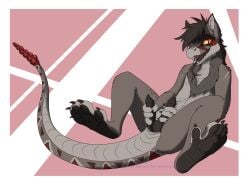 2026 2_penises absurd_res animal_genitalia animal_penis anthro bottomwear canid canine canis clothing coyote erection fallout feet foot_focus full_foot_pawpads full_pad fur genitals grey_body grey_fur grey_scales hemipenes heterochromatic_scleras heterochromia hi_res hybrid indigo_the_dragon male mammal markings masturbation microsoft multi_genitalia multi_penis night_stalker_(fallout) orange_eyes pawpads paws penis red_body red_eyes red_markings red_scales reptile scales scalie scar shirt shorts snake topwear venrho_(razim)