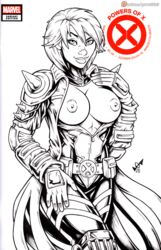 1girls breasts breasts_out exposed_breasts female female_only garrett_blair marvel monochrome nipples nude rachel_summers solo tagme x-men