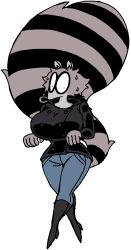 uva_the_raccoon diegutan 2025 oc original_character female female_only raccoon raccoon_girl 1girls furry furry_only furry_female anthro anthro_only anthro_female breasts thighs jeans big_tail