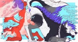 absurd_res anal anal_penetration animal_genitalia animal_penis anthro anthro_on_feral aroused balls bestiality black_body black_fur blue_body blue_fur bodily_fluids bound canid canine canine_genitalia canine_penis claws collar cum cum_in_ass cum_inside dex_(weredemo) duo ear_piercing ear_ring ejaculation erection facial_piercing fangs feet feral feral_on_top feral_penetrating fur genital_fluids genitals grey_body grey_fur hair hi_res inside internal knot knot_fucking knotted_penis knotting male male/male male_feral male_on_bottom male_penetrated male_penetrating male_penetrating_male mammal mythological_canine mythological_creature mythology nude on_bottom open_mouth penetration penis petting piercing red_body red_fur ring_piercing sex sheath simple_background size_difference smile stuck tail tail_motion teeth text tongue werecanid werecanine werecreature weredemo werewolf white_body white_fur
