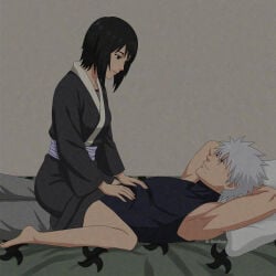 1boy 1girls ass ambiguous_penetration bangs bedroom barefoot big_ass big_breasts black_eyes black_hair blush breasts clothing cowgirl_position duo_focus female girl_on_top grey_hair hatake_kakashi himehatake huge_ass implied_sex implied_penetration light-skinned_female light_skin long_hair male mask naruto:_the_last naruto_(classic) naruto_(series) naruto_shippuden nude nude_female paipan pale-skinned_female pale_skin riding sex shizune shoulder_length_hair squatting squatting_on_penis straddling uncensored unmasked watermark