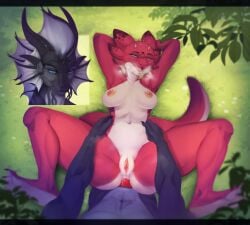 anal anal_addiction anal_insertion anal_orgasm anal_penetration anal_sex anthro bedroom_eyes belly black_body black_scales blue_eyes blush bodily_fluids breasts butt claws detailed_background digital_media_(artwork) dragon duo european_mythology female female_focus female_orgasm female_penetrated first_person_view genital_fluids genitals grass green_eyes half-closed_eyes hi_res horn kobold looking_at_viewer looking_pleasured lying lying_on_grass male male/female male_penetrating male_penetrating_female mythological_creature mythological_scalie mythology narrowed_eyes nature navel nipples nude on_back on_grass on_ground open_mouth orgasm orgasm_face penetration penis penis_in_ass pink_body pink_scales plant pleasured pov_hands red_penis scales scalie seductive sex smile spikes spots spread_legs spreading tail teeth vaartok vulva wanderertamplior western_dragon whiskers white_belly