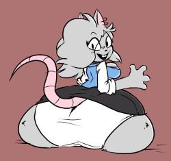 fawxen elisa_(maddeku) 1girls female female_only female_focus grey_fur anthro furry rat mouse rodent rodent_humanoid panties underwear hyper wide_hips hips hyper_ass large_ass ass skirt large_breasts breasts sideboob sitting looking_back