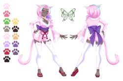 butterfly_tattoo cat_ears cat_girl cat_legwear cat_tail catgirl color_palette commission dark-skinned_female dark_skin dark_skinned_female face_mark face_markings female female_focus female_only forehead_mark forehead_markings fully_clothed green_eyes green_tattoo hair_ornament hara_(lupinezinico) heterochromia large_breasts leggings long_hair looking_at_viewer lupinezinico_(zinico) mark_on_forehead oc pink_cat_ears pink_cat_tail pink_ears pink_hair pink_kimono pink_tail radiant_toast_(artist) red_eyes reference_sheet sandals short_kimono tail tattoo thick_thighs transparent_png