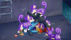 absurd_res anal anal_penetration anthro anus balls bdsm blue_body blue_eyes blush blush_lines bodily_fluids bondage bound butt carrying_another cum cum_in_ass cum_inside cum_on_butt digital_media_(artwork) ejaculation fan_character feral fur fusion gag generation_1_pokemon generation_4_pokemon genital_fluids genitals group hi_res male male/male male_penetrated male_penetrating male_penetrating_male nintendo on_head onomatopoeia open_mouth peeing peeing_on_another penetration penis penis_in_mouth pokemon pokemon_(species) pokemon_fusion rattata restraints ring_gag riolu rioni rope rope_bondage sex size_difference sniffing sound_effects submissive tail text tongue urine urine_in_mouth watersports zorio