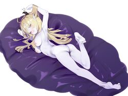 ass barefoot blonde_hair blush breasts headband horns kaede_(sayappa) long_hair nipples nude original pointed_ears pussy uncensored yellow_eyes