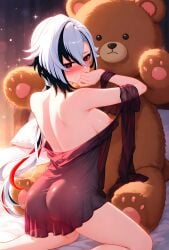 citlali_main genshin_impact arlecchino_(genshin_impact) ai_generated ai_art highres high_resolution high_quality black_hair silver_hair white_hair pale_skin red_eyes solo solo_focus solo_female female female_only female_focus woman 1girls 1girl teddy_bear bear fluffy ass ass_focus breasts tits boobs cum cumming ejaculation pussy pussy_juice pussy_juice_drip pussy_ejaculation underwear lingerie nightie suggestive suggestive_look suggestive_pose suggestive_gesture suggestive_fluid suggestive_posing suggestive_smile erotic romantic sex sex_toy sex_from_behind sexy sexy_pose sexy_female sexy_body
