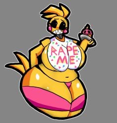 animatronic animatronic_female beakless chicken chicken_girl cupcake_(fnaf) female five_nights_at_freddy's five_nights_at_freddy's_2 fnaf gronc_percent phasianid robot robot_girl scottgames solo toy_chica_(fnaf) yellow yellow_skin