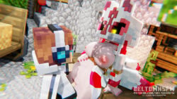 1boy 1girls 3d beltomnsfw big_breasts blender breasts brown_hair clothed clothed_female detailed_background female fox fox_ears fox_girl fox_tail hat headphones headwear horny horny_female lololowka lololowka_(character) looking_at_another looking_at_partner male mask microsoft mine-imator minecraft minecraft_xxx nail_polish oni oni_female presenting presenting_hindquarters pussy rin_(lololowka) size_difference standing standing_missionary standing_sex straight tagme thick_thighs thighs triple_tails vaginal_penetration white_hair
