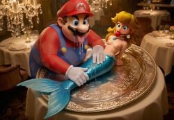 1boy ai_assisted ai_generated bare_breasts blonde_hair breasts cute male maledom mario mario_(series) mario_bros mermaid_peach princess_peach princess_peach:_showtime! small_breasts topless tummy
