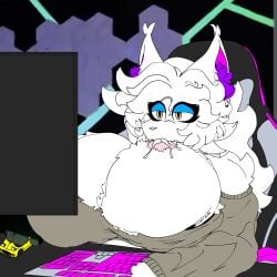 absurd_res anthro autofellatio big_breasts bodily_fluids breasts casey_(kiroriku) computer domestic_cat electronics felid feline felis female female/female female_only hi_res kiroriku lactating maine_coon mammal masturbation mazda_rx-7 nipples oral oral_masturbation penile penile_masturbation self_suckle sitting solo titty_sucking_method