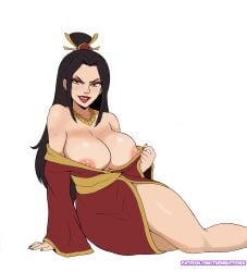 amber_eyes areola areola_slip areolae areolae_peeking avatar_the_last_airbender big_breasts breasts cleavage collar crown_braid eyeshadow feet_out_of_frame female female_focus female_only full_body gold_eyes gold_jewelry golden_eyes hair_ornament huge_breasts imminent_sex jewelry large_breasts lipstick long_hair looking_at_viewer mature mature_female milf nightgown nipples ozai pink_nipples pose posing queen red_lipstickb red_nail_polish red_nails robe seducing seducing_viewer seductive seductive_look sidelocks simple_background solo solo_female solo_focus themightfenek thick_thighs topknot topless undressing white_background wide_hips wide_thighs yellow_eyes