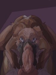 anthro bdsm bedroom_eyes between_legs bodily_fluids borzoi caffinecanidae canid canine canis darkroom domestic_dog duo first_person_view genital_fluids hi_res hunting_dog jackal knot looking_at_viewer looking_down looking_up male male/male mammal mokkathejackal narrowed_eyes petplay precum roleplay seductive sighthound sitting