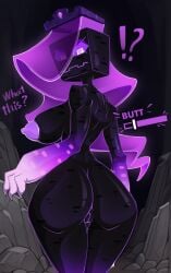 !? absurd_res areola ass_expansion azura_inalis big_butt biped body_slider breasts butt butt_expansion dialogue expansion eyelashes female female_only fingers genitals hi_res microsoft minecraft mojang nipples not_furry nude pupils purple_body solo text vulva wide_hips xbox_game_studios