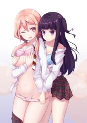 2girls black_hair bra female female_only mizushina_hotaru netsuzou_trap okazaki_yuma purple_hair rinrinrin_cn tagme yuri