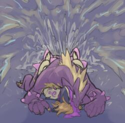 2019 amped_toxtricity anthro asbie bodily_fluids cum cum_inside digital_media_(artwork) duo ejaculation electricity fur furry genital_fluids hair hi_res kissing male male/male male_only mane multicolored_body nintendo pokémon_(species) pokemon pokemon_(species) pokemon_gsc pokemon_ss purple_body purple_scales quilava reptile scales scalie sex simple_background size_difference spikes thisishel toxtricity two_tone_body video_games