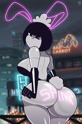 1girls androjuniarto ass ass_focus big_ass big_butt bimbo bob_cut breasts bubble_ass bubble_butt bunny_ears bunny_tail bunnysuit butt_focus dat_ass female gloves goth huge_ass latex latex_gloves maidbot_(androjuniarto) mob_face solo tagme thick_ass