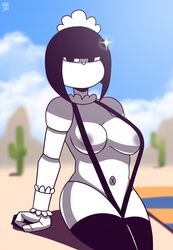 1girls androjuniarto areolae breasts female g-string maidbot_(androjuniarto) mob_face robot solo tagme thighhighs