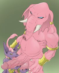 2boys balls beerus boner dragon_ball dragon_ball_super duo elephant elephantid erection felid feline gay hand_on_head hi_res humanoid_penis male male/male male_only mammal nipples nude oral penis proboscidean rumsshi simple_background utx-shapeshifter vein veiny_penis yaoi