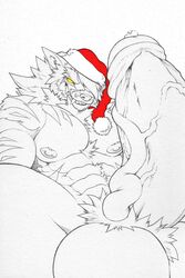 abs absurd_res balls bodily_fluids canid canine canis christmas clothing foreskin genital_fluids hat headgear headwear hi_res holidays male male_only mammal nipples penis precum pubes santa_hat solo uncut utx-shapeshifter vein veiny_penis were werecanid werecanine werewolf wolf