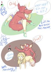 blin_(tloz) bokoblin bokoblin_(breath_of_the_wild) breath_of_the_wild clothed clothing collar crossdressing english_text femboy forced hi_res kittyodic_(artist) leash link male male/male male_only mind_break nintendo rape slave tagme text the_legend_of_zelda trap video_games