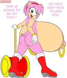 amy_rose ass backboob badgerben boots dat_ass gloves habbodude hammer happy hyper_areola hyper_breasts hyper_nipples looking_at_viewer looking_back naked_boots nipple_piercing nude_female piko-piko_hammer piko_piko_hammer sonic_(series) text