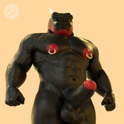 abs anthro balls bara black black_penis buff dragon gay horns huge_balls huge_cock hunk male male_focus male_only muscle muscles muscular muscular_male n0rdbara nipple nipple_piercing nipple_rings nipples pecs penis red scalie scalie_humanoid solo solo_focus solo_male veins veiny