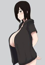 black_hair female huge_breasts jacket looking_at_viewer nao_(ritsancrossover) pai-chan_(nao) short_hair sideboob