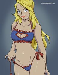 blonde_hair blue_eyes cameltoe cat_keyhole_bra dc female hotgum lingerie meme solo supergirl