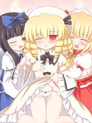 breast_grab female flat_chest luna_child multiple_girls panties perfect_memento_in_strict_sense ry small_breasts star_sapphire_(touhou) sunny_milk touhou underwear wink yuri