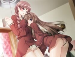 800x600 blush cousins female fingering fuguriya game_cg glasses incest kitajima_kaede kitajima_sara multiple_girls panties peko ponytail pussy_juice school_uniform serafuku smooth_skin sono_hanabira_ni_kuchizuke_wo tied_hair underwear yuri