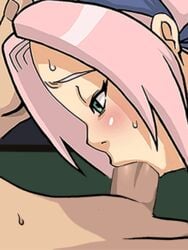 1boy 1girls animated blush deepthroat faceless_male fellatio female green_eyes hand_on_head human karsarutobi_asumaru male naruto naruto_(classic) oral penis photoshop pink_hair sakura_haruno sakura_haruno(genin) straight straight_hair uncensored