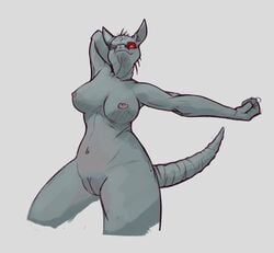 2021 alien anthro breasts chupian female genitals grey_background nipples nude pussy red_eyes sarcoph simple_background solo