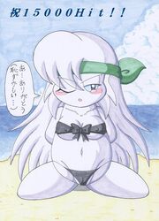 1girls beach blush erect_nipples female kirby:_right_back_at_ya! kirby_(series) kuura sirica_(kirby) solo swimsuit tear tears translation_request white_hair white_skin