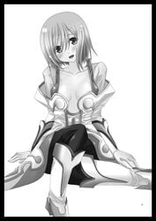 1girls artist_request blush breasts comic estellise_sidos_heurassein monochrome short_hair solo tales_of_(series) tales_of_vesperia