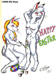 1boy 1girls 2000 anthro christianity easter easter_balls easter_bunny ek_goya female furry holidays male paint paintbrush painting public_domain rabbit tagme