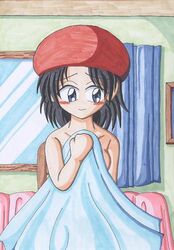 adeleine blush female hat kirby_(series) lowres pointy_chin towel