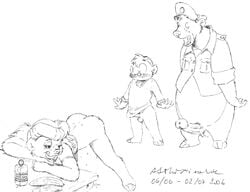 anthro anthro_only asthexiancal balls baloo bear cub disney female fur furry kit_cloudkicker male mammal monochrome penis rebecca_cunningham talespin testicles