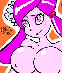 ! <3 2008 big_breasts breasts english_text eyelashes female female_only flower ghost ghost_girl hair_flower hair_ornament heart huge_breasts lah night_of_the_werehog nipples orange_background pink_eyes pink_skin purple_hair solo sonic_(series) sonic_unleashed text tied_hair twintails