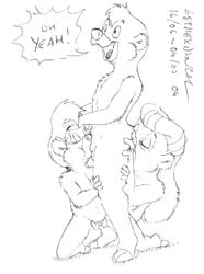 age_difference anthro asthexiancal bear cub disney female fur furry kit_cloudkicker male mammal molly_cunningham monochrome penis rebecca_cunningham rough_sketch straight talespin