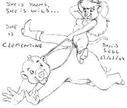 2004 4_fingers anthro anthro_only asthexiancal baloo barefoot bear boots breasts cat clementine_clevenger disney english_text feline female footwear fur furry_breasts furry_ears furry_tail hair hand_behind_head hat interspecies looking_at_another looking_back looking_down male mammal monochrome nipples nude open_eyes open_mouth pussy reins riding round_ears sketch smile spread_legs straddle tail talespin text uncensored white_background