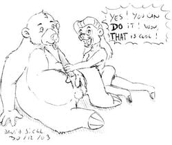 2003 anthro anthro_only asthexiancal baloo bear disney female fur furry male mammal monochrome penis rebecca_cunningham straight talespin ursine