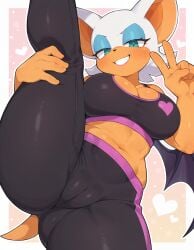1girls ai_generated cameltoe grin leg_hold looking_at_viewer mechoid naughty_face peace_sign solo solo_female standing_on_one_leg tagme vertical_splits