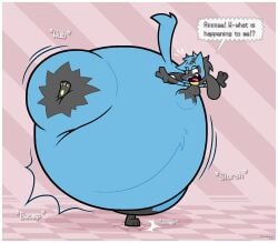 1girls 2d 2d_(artwork) anthro expansion female female_lucario female_only furry huge_ass hyper hyper_belly hyper_butt lucario monobutt pokemon pokemon_(species) sadiethetooncat solo solo_female text text_box