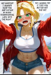 1boy 1boy1girls 1girls 2d ai_generated blonde blonde_hair clothes color comic dialogue english female green_eyes image male source_request tagme text