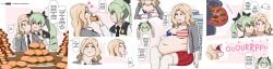 2girls american american_flag_bikini anchovy_(girls_und_panzer) big_belly big_breasts bloated_belly blonde_hair blue_eyes blush breasts brown_eyes burping chubby chubnugget cleavage drill_hair eating feeding female female_only femdom food food_stains force_feeding forced_feeding forcefeeding gassy girls_und_panzer green_hair hand_on_belly hot_dog indigestion kay_(girls_und_panzer) long_hair moaning navel outgrowing_clothes overstuffed plump pressure rumbling_stomach schoolgirl stuffed_belly stuffing unbuttoned unbuttoned_shirt uncomfortable wardrobe_malfunction weight_gain x-ray